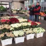 Due venditori mostrano orgogliosamente le proprie rose